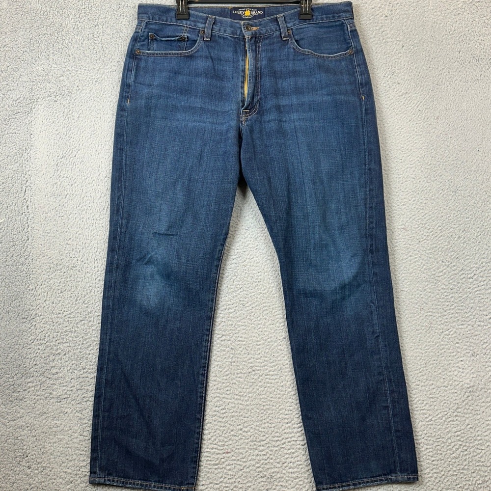 Lucky Brand 481 Jeans Mens 36X30 Relaxed Straight Fit Blue Distressed Denim EUC